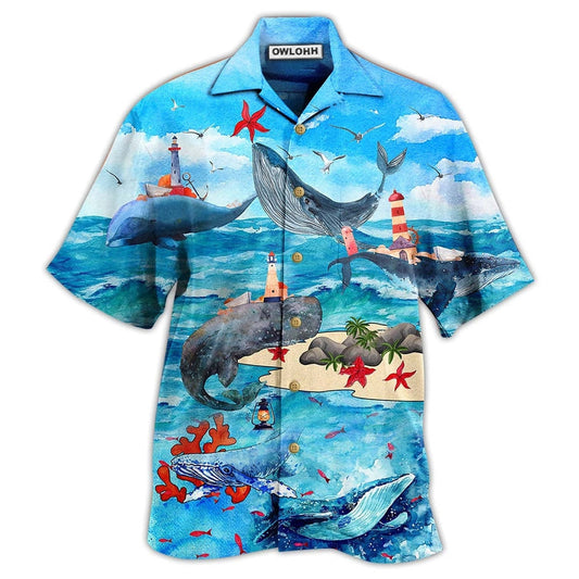 Whale Love Ocean Love Sky Blue Sky - Hawaiian Shirt - Reefox