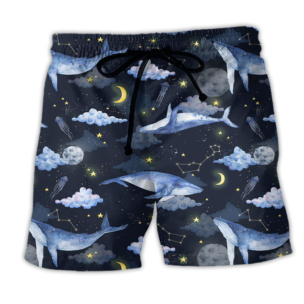 Beach Short / Adults / S Whale Night Sky Galaxy - Beach Short Reefox - Owls Matrix LTD