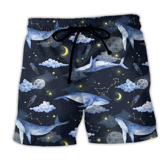 Beach Short / Adults / S Whale Night Sky Galaxy - Beach Short Reefox - Owls Matrix LTD