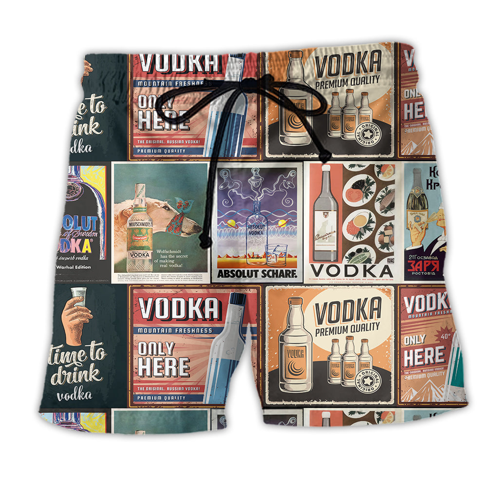 Beach Short / Adults / S Wine Vodka Retro Poster Only Here - Beach Short Reefox - Owls Matrix LTD