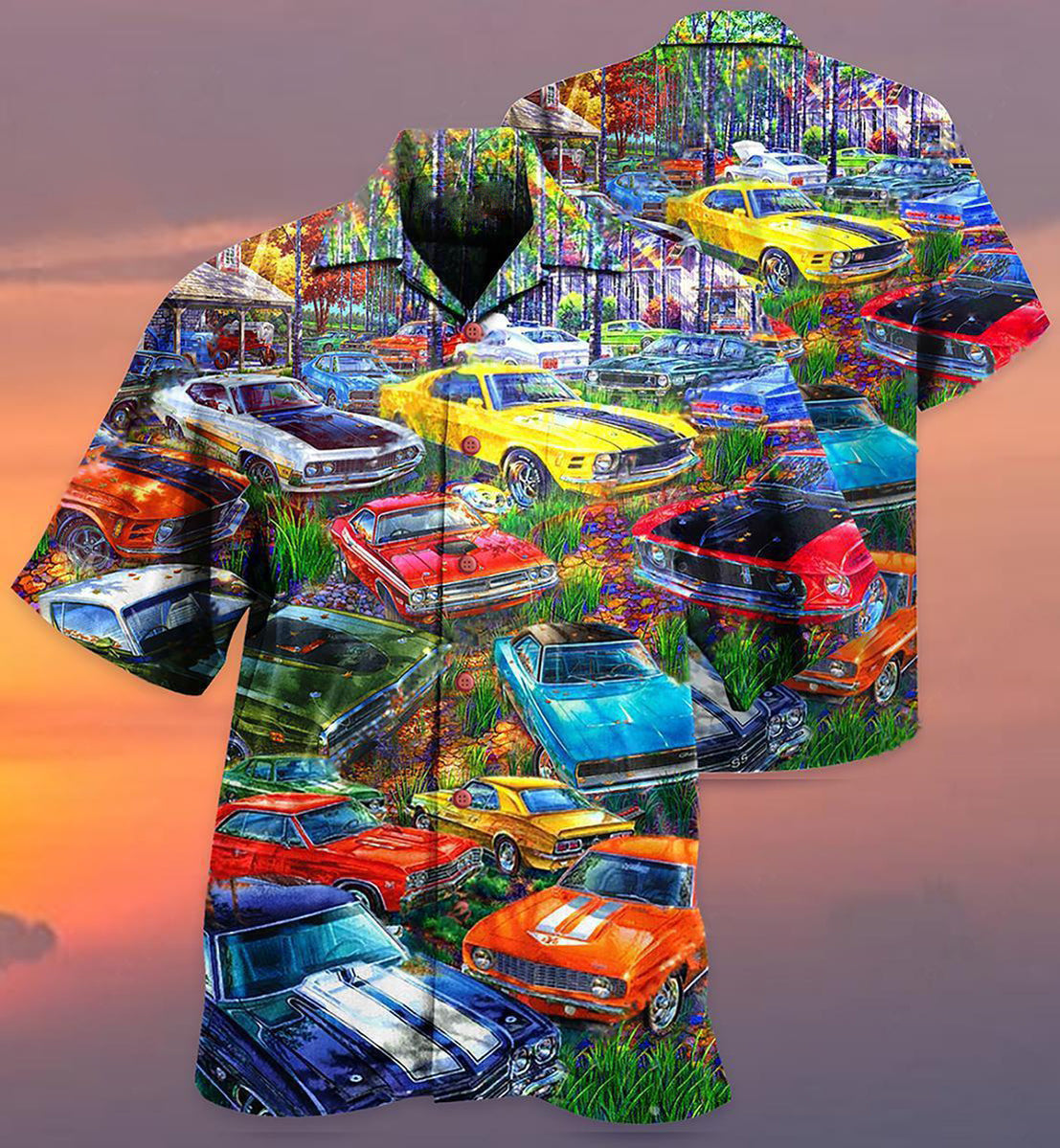 Car In The Garden Colorful Style - Hawaiian Shirt - Reefox