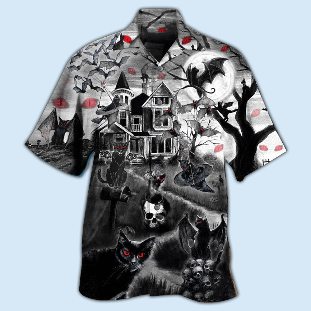 Halloween Black Cat Flying Horror Night Halloween - Hawaiian Shirt - Reefox