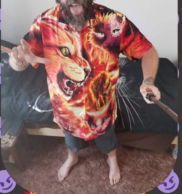 Cat Play Fire - Hawaiian Shirt - Reefox