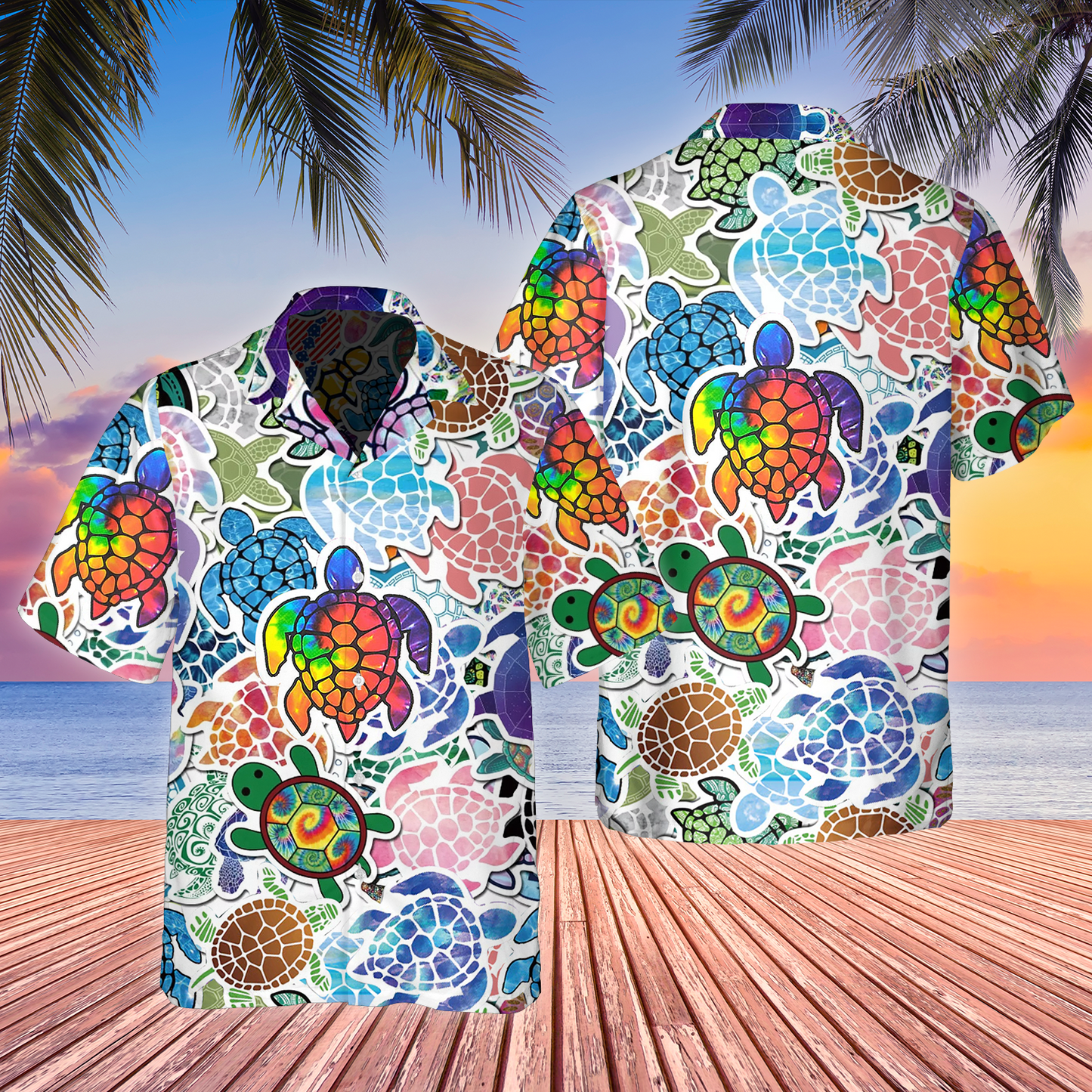 Turtle Color Mix Love Peace - Hawaiian Shirt - Reefox